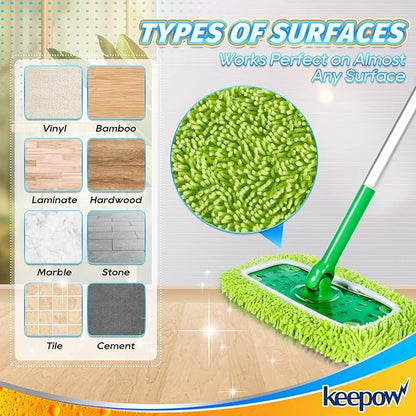 KEEPOW Reusable Dry Sweeping/Wet Mopping Cloths Compatible with Swiffer Sweeper, Washable Microfiber Mop Pads Refills for Hard-Surface/Hardwood Floor Cleaning, 4-Pack (Mop is Not Included)