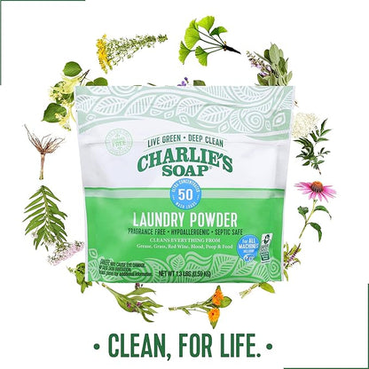 Charlie's Soap - Unscented Laundry Powder 50 Loads (Six 50-load Bags, 300 Total Loads)