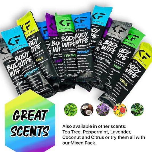 Body 12-Count Wipes - Original Disposable Wipes, Individually Wrapped for the Gym, Workout, Hiking, Travel, and Sport (Mixed)