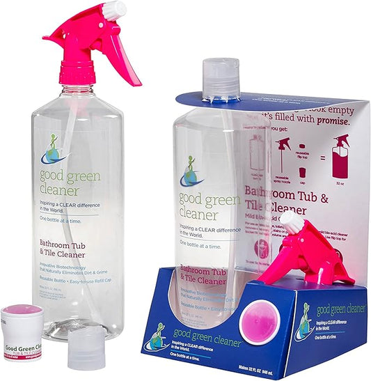 Bathroom Tub & Tile Cleaner Starter Set | 32 Ounce, Reusable, Eco-Friendly Spray Bottle | Biodegradable Formula | Naturally Clean Your Bathroom | Includes 1 Pod