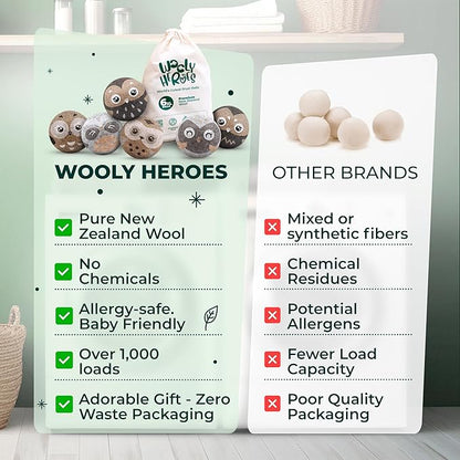 No More Dryer Sheets - Wool Dryer Balls - XL 6-Pack - Eco Dryer Balls - Dryer Balls Laundry Reusable - Softens Laundry Naturally - Reduces Drying Time & Static - with Storage Bag