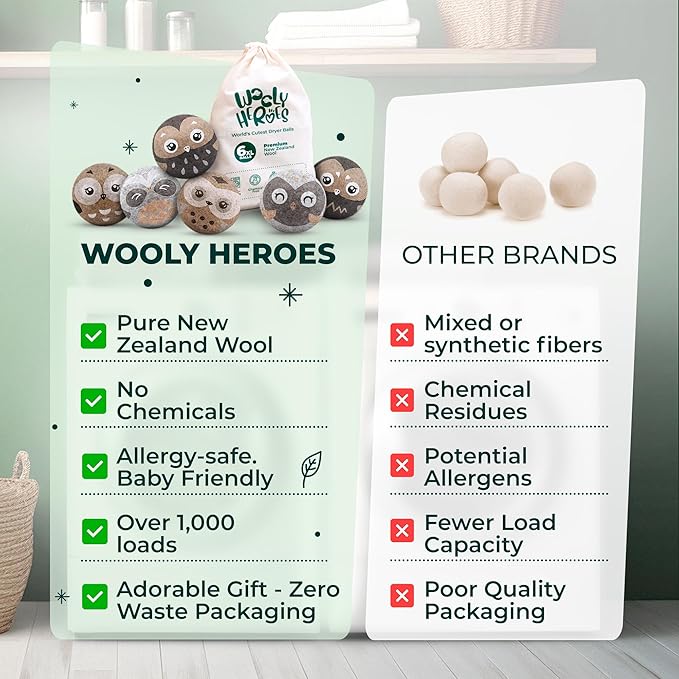 No More Dryer Sheets - Wool Dryer Balls - XL 6-Pack - Eco Dryer Balls - Dryer Balls Laundry Reusable - Softens Laundry Naturally - Reduces Drying Time & Static - with Storage Bag
