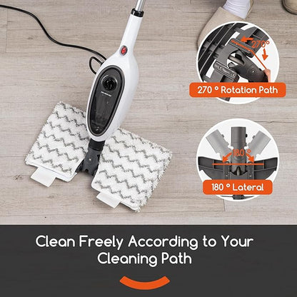 Steam Mops for Floor Cleaning, Unique Double-Sided Flip Design, 15 Seconds Fast Heating，10-in-1 Steam Cleaner for Kitchen, Living Room Wood Floor Tile Cleaning
