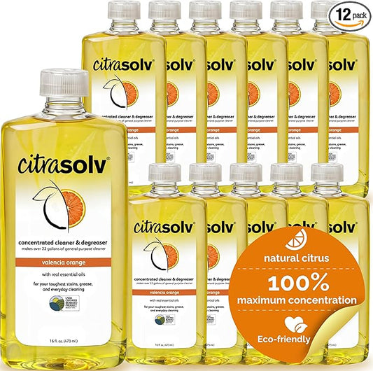 Citra Solv Concentrated Cleaner & Degreaser, Deodorizer, Home & Outdoor, Adhesive Remover, Natural Orange Oil 16 fl oz (12)