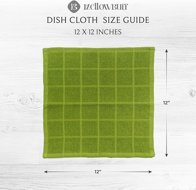 100% Cotton Dish Cloth for Dish Washing, Terry Dish Cloth, Cotton Dish Rags, 6 Pack, Super Soft and Absorbent,12"x12", inches, Reusable Cleaning Cloth, Green