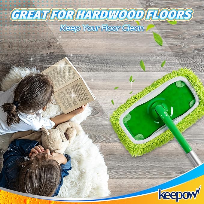 KEEPOW Reusable Microfiber Mop Pads Compatible with Swiffer Sweeper Mop, Dry Sweeping Cloths, Washable Wet Mopping Cloth Refills for Surface/Hardwood Floor Cleaning, 8 Pack (Mop is Not Included)