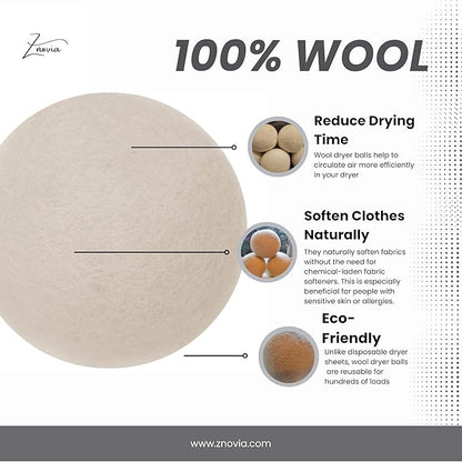 Premium, Wool, Dryer Balls, Laundry, Natural, Organic, Reusable, Minimizes Wrinkles,Shortens Drying Time,Eco Friendly, Fabric,Alternative to, Dryer Sheet, Liquid Softeners,Plastic Balls, Pack of 6.