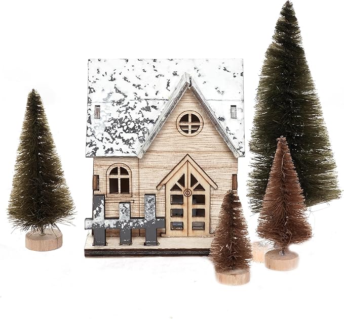 Yookat 40Pcs Mini Christmas Trees Artificial Mini Pine Trees with Wood Base Sisal Trees Bottle Brush Trees Assorted Color for Christmas Decoration Winter Ornaments (Brown)