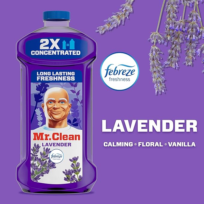 Mr. Clean All Purpose Cleaner, Floor Cleaner for Mopping Home, Bathroom, & Kitchen, Cleaning Liquid for Mop & Bucket, Cleaning Supplies, Multi-Surface Dilutable, Lavender, 41oz (Pack of 4)