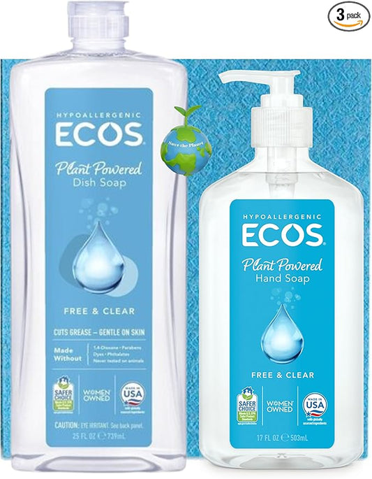 ECOS Non Toxic Dish Soap/Baby Dish Soap/Non Toxic Hand Soap/Biodegradeable Washable Cleaning Sponge/FREE Save the Planet Sticker