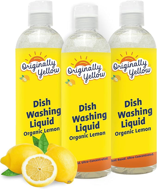 Originally Yellow Plant-Based Dish Soap Infused with Organic Lemon | Quick-Drying Dishwashing Liquid Removes Dirt and Grease | Streak-Free Dish Soap, 16 Fl Oz (3-Pack)
