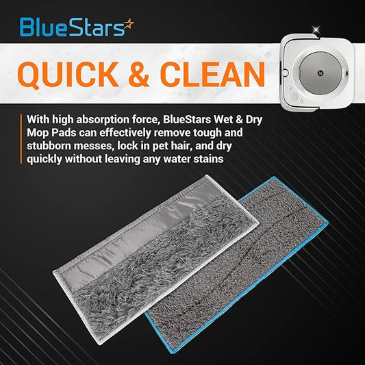 BlueStars m6 Microfiber Wet & Dry Mopping Pads for i.Robot Braava Jet M6 6110, 6012, 6112, 6113 – Washable and Reusable, 4 Wet Pads & 4 Dry Pads