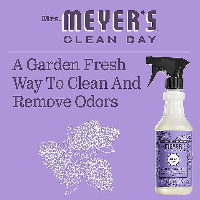 MRS. MEYER'S CLEAN DAY Multi-Surface Everyday Cleaner, Limited Edition Lilac Scent, Removes Dirt & Freshens Surfaces, 16 FL OZ Spray Bottle (Pack of 6)