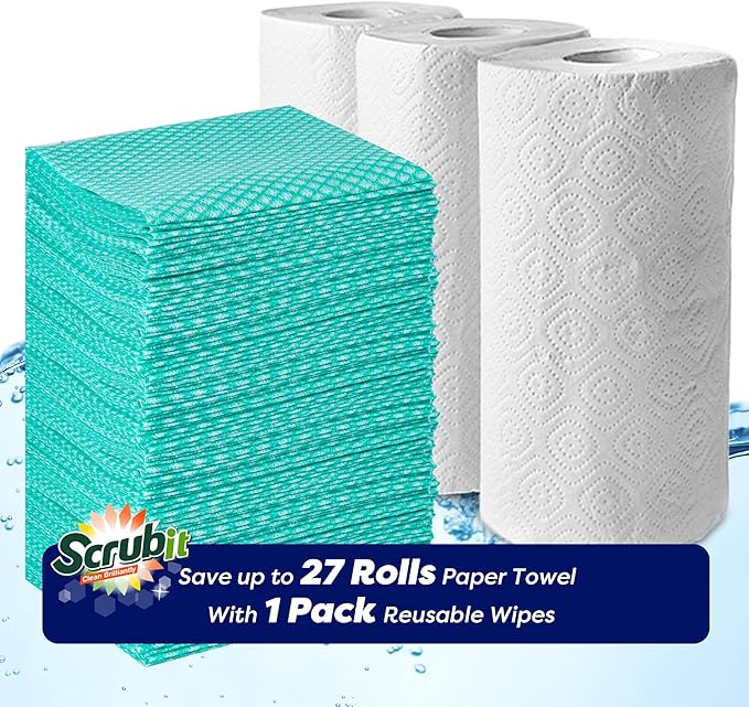 SCRUBIT Reusable Cleaning Wipes, Handy Wipes for Kitchen and Office - Dish Cloths for Washing Dishes - Multi Purpose Disposable Cleaning Towels (12 x 20 in) 72 Pack (Green)