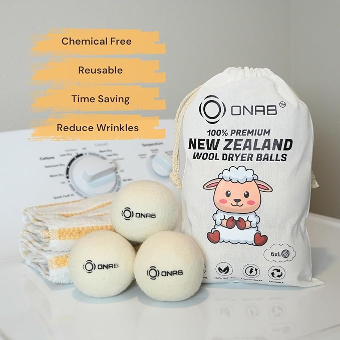 Wool Dryer Balls with 10ml Ocean Scented Essential Oil - 6 Pack XL New Zealand Wool Dryer Balls - Natural & Reusable Fabric Softener, Up to 1000 Loads Time, Reduce Wrinkles & Shorten Drying Time