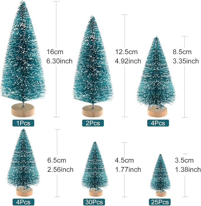 KUUQA 66Pcs Mini Christmas Trees - Bottle Brush, Sisal Snow Pine, Architecture Trees for Winter Snow Ornaments, Christmas Decorations, Diorama Models - Small Size
