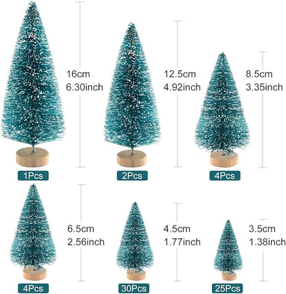 KUUQA 66Pcs Mini Christmas Trees - Bottle Brush, Sisal Snow Pine, Architecture Trees for Winter Snow Ornaments, Christmas Decorations, Diorama Models - Small Size