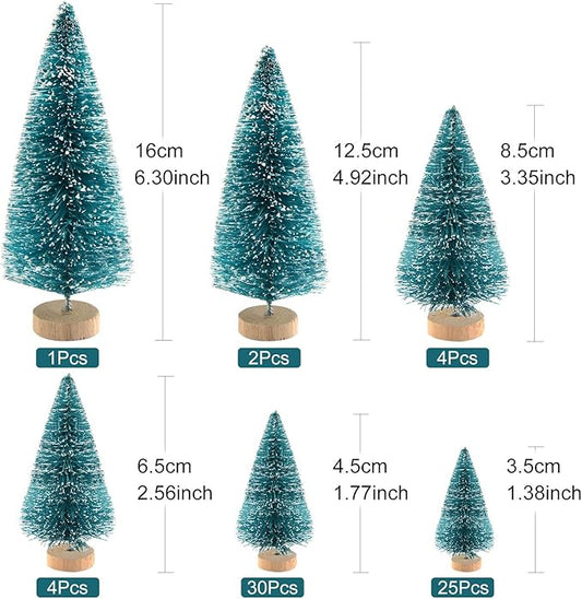 KUUQA 66Pcs Mini Christmas Trees - Bottle Brush, Sisal Snow Pine, Architecture Trees for Winter Snow Ornaments, Christmas Decorations, Diorama Models - Small Size