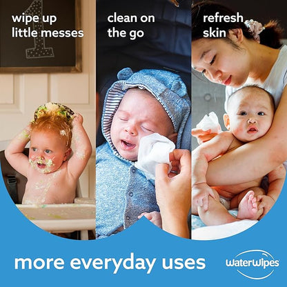 WaterWipes Plastic-Free Original Baby Wipes, 99.9% Water Based Wipes, Unscented & Hypoallergenic for Sensitive Skin, 300 Count (5 packs)