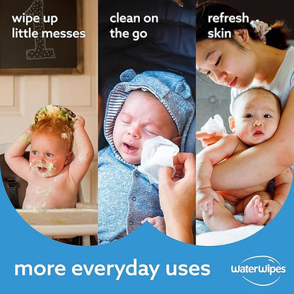 WaterWipes Plastic-Free Original Baby Wipes, 99.9% Water Based Wipes, Unscented & Hypoallergenic for Sensitive Skin, 300 Count (5 packs)