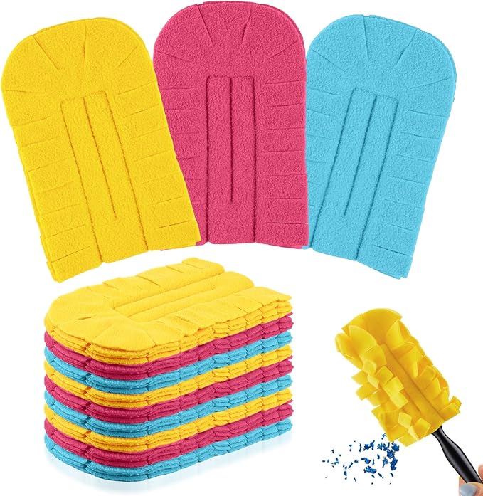 Zubebe 12 Pcs Heavy Duty Duster Refill Reusable Fleece Duster Refills Multi Surface Washable Cleaning Pads for Home, Blinds, Fans, Corners, Furniture (Watermelon Red,Blue,Yellow)
