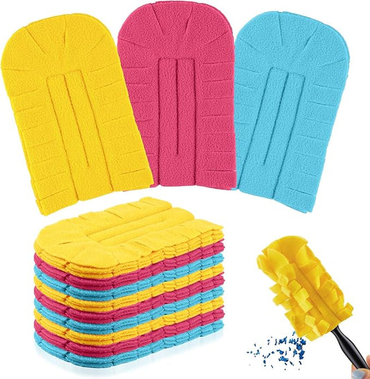 Zubebe 12 Pcs Heavy Duty Duster Refill Reusable Fleece Duster Refills Multi Surface Washable Cleaning Pads for Home, Blinds, Fans, Corners, Furniture (Watermelon Red,Blue,Yellow)