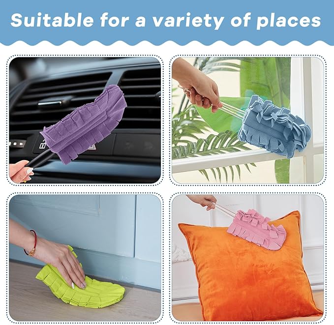 Zubebe 12 Pcs Heavy Duty Duster Refill Reusable Fleece Duster Refills Multi Surface Washable Cleaning Pads for Home, Blinds, Fans, Corners, Furniture (Rainbow Colors)
