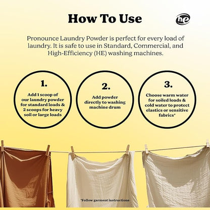 Pronounce Laundry Detergent Powder Alternative | Earth-Derived Ingredients, Eco-Friendly, Safer for Sensitive Skin, Eczema, and Babies. Stain + Smell Fighting. HE Safe (Lemon, 120 Loads).