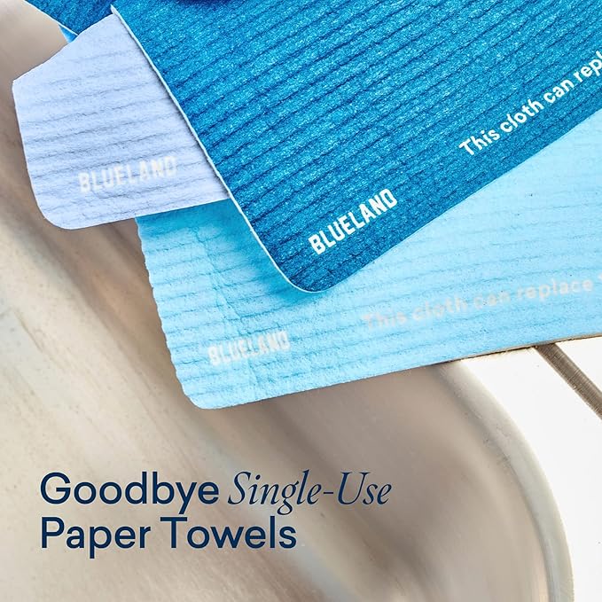 BLUELAND Cloud Cloth, 3-Pack, Reuseable Paper Towel Replacement, Natural Swedish Dish Kitchen Sponge