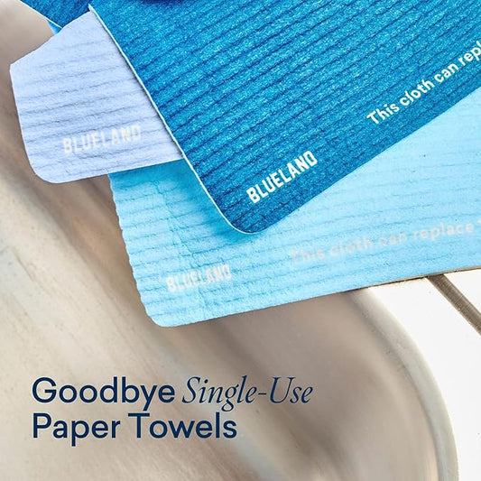BLUELAND Cloud Cloth, 3-Pack, Reuseable Paper Towel Replacement, Natural Swedish Dish Kitchen Sponge