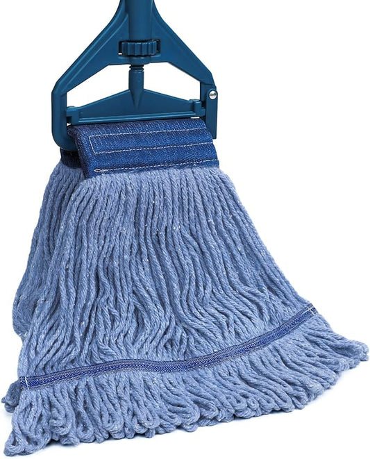 String Mops for Floor Cleaning with Loop-Ended Commercial Mophead and 55” Long Handle, Heavy Duty Industrial Mop Wet Cotton Mop for Home, Garage, Office, Workshop, Warehouse