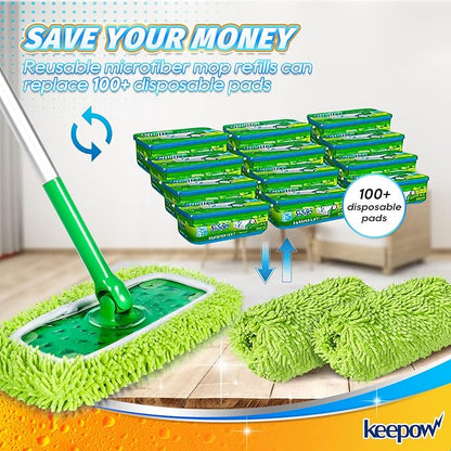 KEEPOW Reusable Dry Sweeping/Wet Mopping Cloths Compatible with Swiffer Sweeper, Washable Microfiber Mop Pads Refills for Hard-Surface/Hardwood Floor Cleaning, 6-Pack (Mop is Not Included)