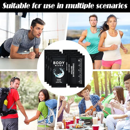 Treela 300 Pcs Bulk Large Body Wipes Individually Wrapped Big Bath Wipes for Adults Bathing No Rinse Shower Bulk Deodorant for Homeless Hygiene Personal Cleansing for Travel Gym(12" X 12'',Black)