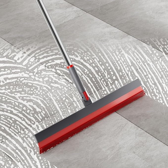 Multifunction Magic Broom 180 Degree Rotating Sweep and Scrape 2 in 1 Household Cleaning Air Broom with Adjustable Long Handle TPR Bathroom Squeegee for Pet Hair,Glass