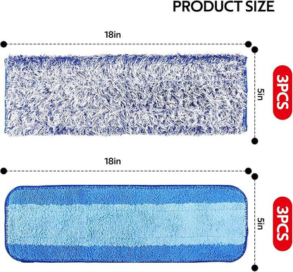 6 Pack Microfiber Spray Mop Pads for Bona Mop, Reusable Microfiber Cleaning Pads for Hardwood Floor 18 Inch Fits E-Cloth Mop, for Turbo Mop, for Norwex Mop (3+3 Pack)