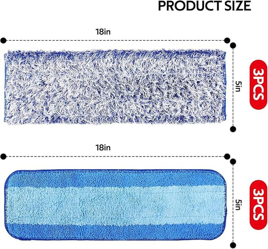 6 Pack Microfiber Spray Mop Pads for Bona Mop, Reusable Microfiber Cleaning Pads for Hardwood Floor 18 Inch Fits E-Cloth Mop, for Turbo Mop, for Norwex Mop (3+3 Pack)