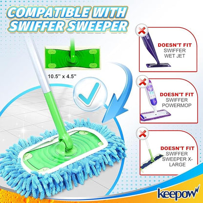 KEEPOW Reusable Microfiber Mop Pads Compatible with Swiffer Sweeper & Mop Deluxe 2-in-1, Wet & Dry Mopping Cloths for All Floors, Compatible with Swiffer Dry Sweeping Cloths for Cleaning (4 Pack)