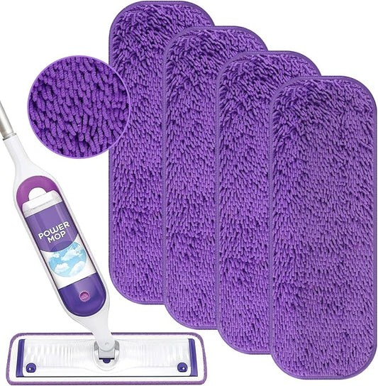 Reusable Power Mop Refill Pads for Swiffer Power Mop Starter Kit - Swifter Powermop Pads Refills - Multi-Surface & Wood Mopping Pad Refil for Floor Cleaning - Washable Microfiber Pad, 4 Pack