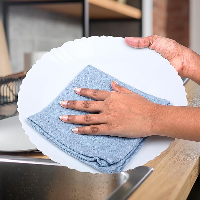 100% Cotton Waffle Dish Cloths (Pack of 6) - Dish Rags for Washing Dishes - Reusable & Highly Absorbent Kitchen Towels - Multipurpose Kitchen Rags - (12" x 12" - Light Blue)
