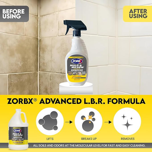 ZORBX Extra Strength M&M Remover & Cleaner Spray 24 FL Oz – Scrub Free Formula - Bleach Free M&M Stain & Smell Eliminator for Shower, Bathroom, Ceiling, Carpet, Cars, Walls & Wood