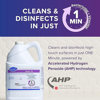 Oxivir Diversey 100898636 Tb One-Step Disinfectant Cleaner, Hospital Grade Accelerated Hydrogen Peroxide AHP, No Fragrance Added, Ready-to-Use Liquid, 1-Gallon (Pack of 4)