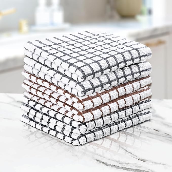 100% Cotton Dish Cloths (Pack of 6) - Dish Rags for Washing Dishes - Reusable & Highly Absorbent Kitchen Towels - Multipurpose Kitchen Rags - (12" x 12" - Multicolor Checkered)