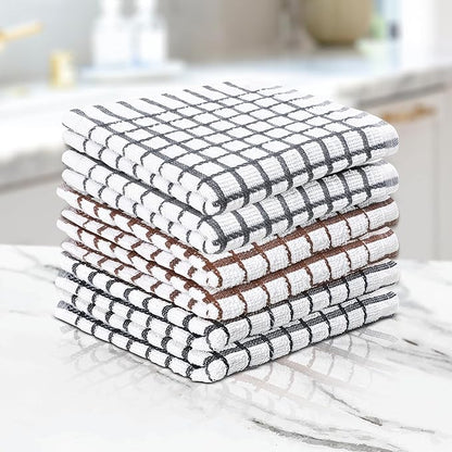 100% Cotton Dish Cloths (Pack of 6) - Dish Rags for Washing Dishes - Reusable & Highly Absorbent Kitchen Towels - Multipurpose Kitchen Rags - (12" x 12" - Multicolor Checkered)