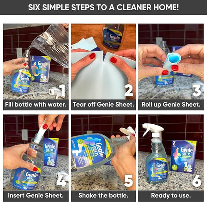 Genie Sheets Glass & Mirror Cleaner | 1 Bottle with Foaming Sprayer + Concentrate Makes 6 24oz Refills | Professional-Strength | Just Add Water | Sustainable EcoFriendly Plant-Based