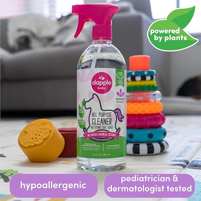 Dapple Baby All Purpose Cleaning Spray, Hypoallergenic for Toys, High Chairs, Swings, Counters, Powered by Plants, 1 Pump Included, Lavender, 30 Fl Oz (Pack of 2)