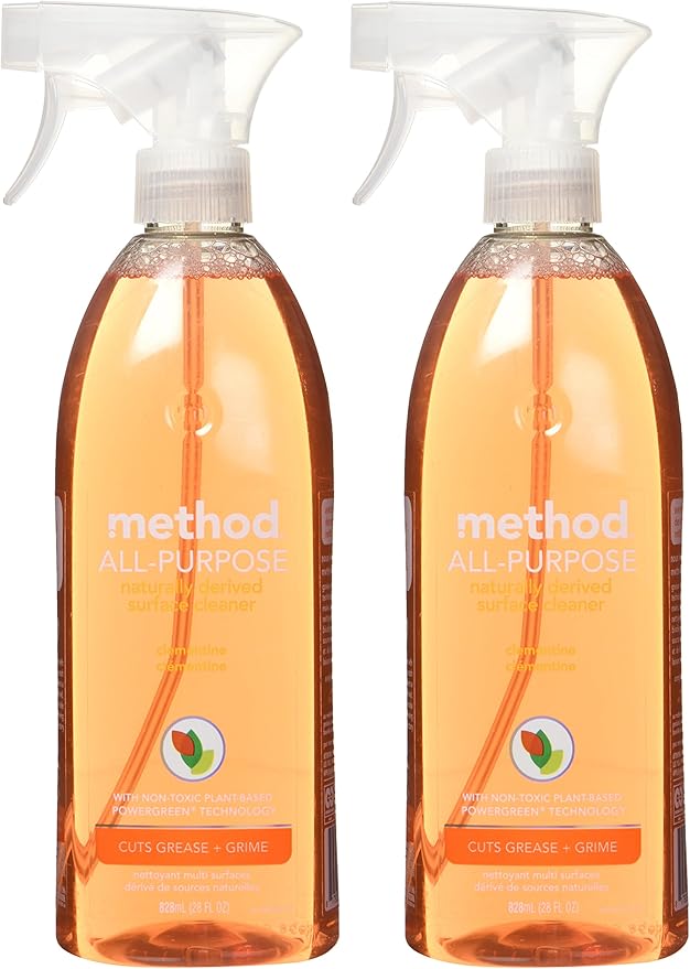 Method All-Purpose Cleaner Spray, Clementine, Plant-Based and Biodegradable Formula Perfect for Most Counters, Tiles, Stone, and More, 28 oz Spray Bottles, (Pack of 2)