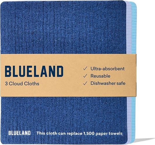 BLUELAND Cloud Cloth, 3-Pack, Reuseable Paper Towel Replacement, Natural Swedish Dish Kitchen Sponge