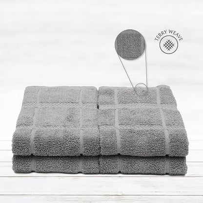 100% Cotton Terry Dish Towels, 4 Pack Plain, 16 x26 Inches, Super Soft and Absorbent Kitchen Towels, Perfect for Kitchen Cleaning and Dish Washing | Light Gray