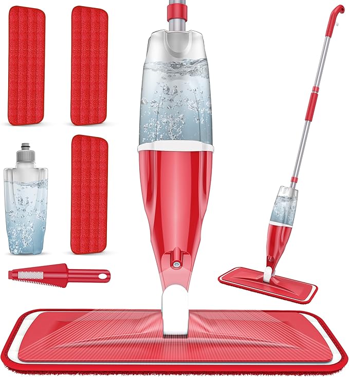 Spray Wet Mops for Hardwood Floor Cleaning, EXEGO Microfiber Dry Dust Spray Mop with 3 Washable Pads fit for Swiffer PowerMop, Wet Jet Mop Flat Floor Mop with Sprayer for Wood Laminate Ceramic Tiles