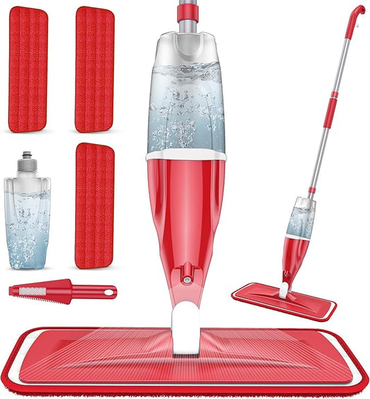 Spray Wet Mops for Hardwood Floor Cleaning, EXEGO Microfiber Dry Dust Spray Mop with 3 Washable Pads fit for Swiffer PowerMop, Wet Jet Mop Flat Floor Mop with Sprayer for Wood Laminate Ceramic Tiles